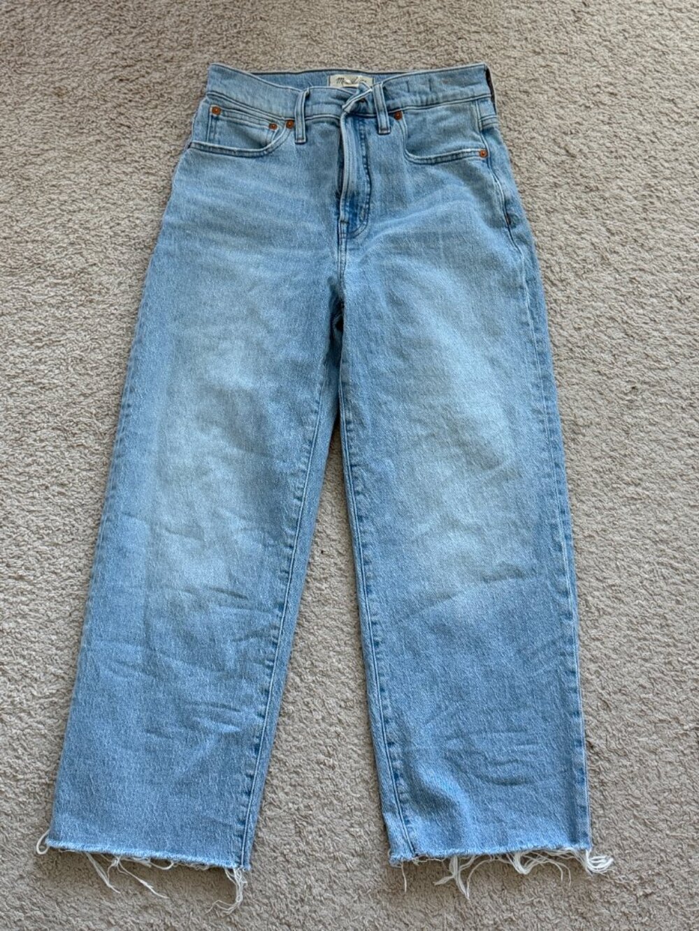 Madewell Perfect Vintage Wide-Leg Crop Jeans Light Wash Raw Hem Size 27